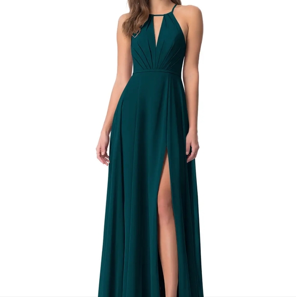 Azazie Evaleen Chiffon Bridesmaid Dress in Pine - Picture 2 of 7
